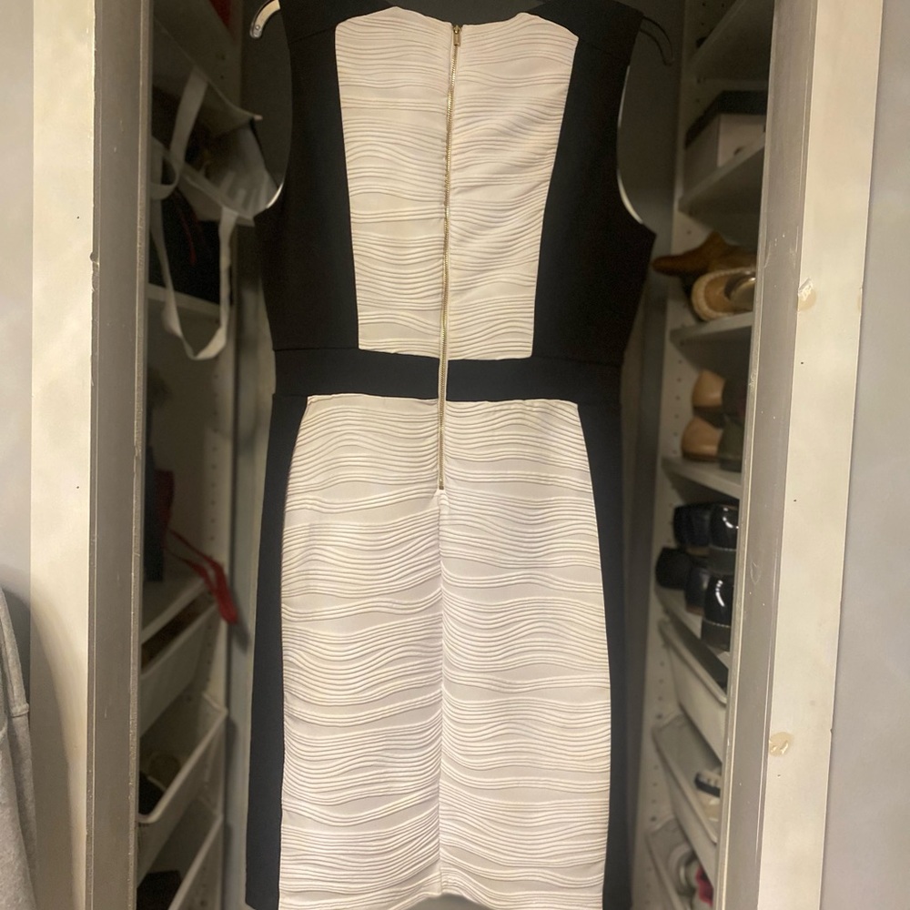 Calvin Klein White and Black Ruched Sheath Mini Dress